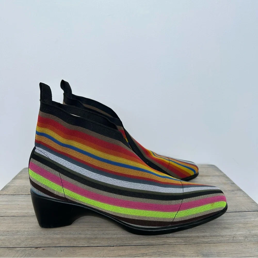 Multi-Colour Striped Pattern Ankle Sock Low Heel Booties - Picture 3 of 8